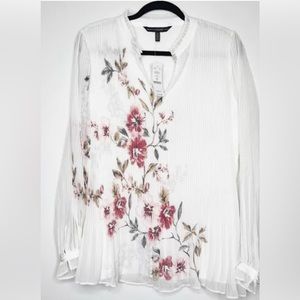 White House Black market long sleeve pleated floral blouse size 14.